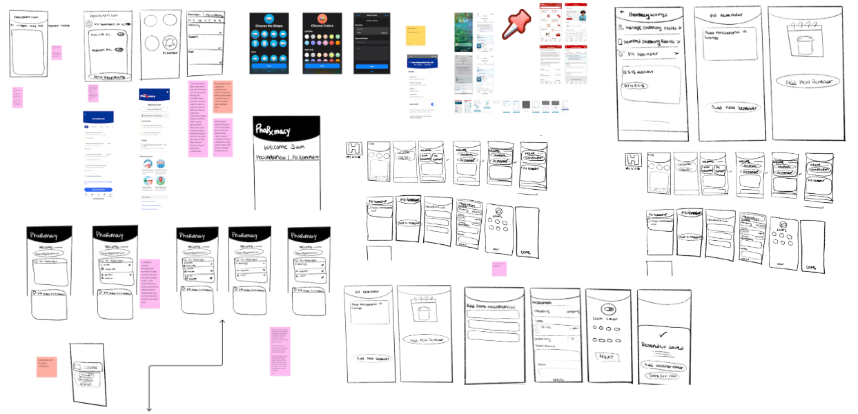 Low-fidelity wireframes for pill reminder